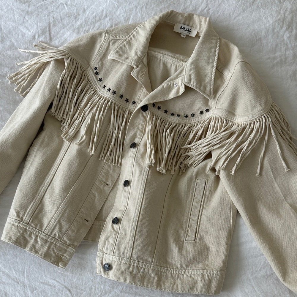 Balzac Cream Fringe denim Jacket